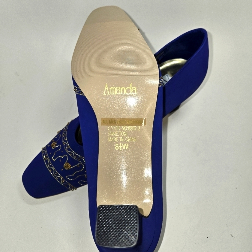 Amanda Vintage Women's Shoe Pump 8.5 Blue Suede Gold Trim Excellent Condition - Picture 5 of 6
